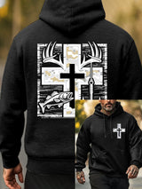 Men's Retro Faith Fishing Hunting Print Hoodie