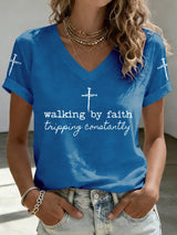 Women's Walk By Faith Not By Sight Print Casual T-shirt