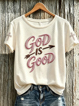 Women's Faith-Print Casual Crew-Neck Top
