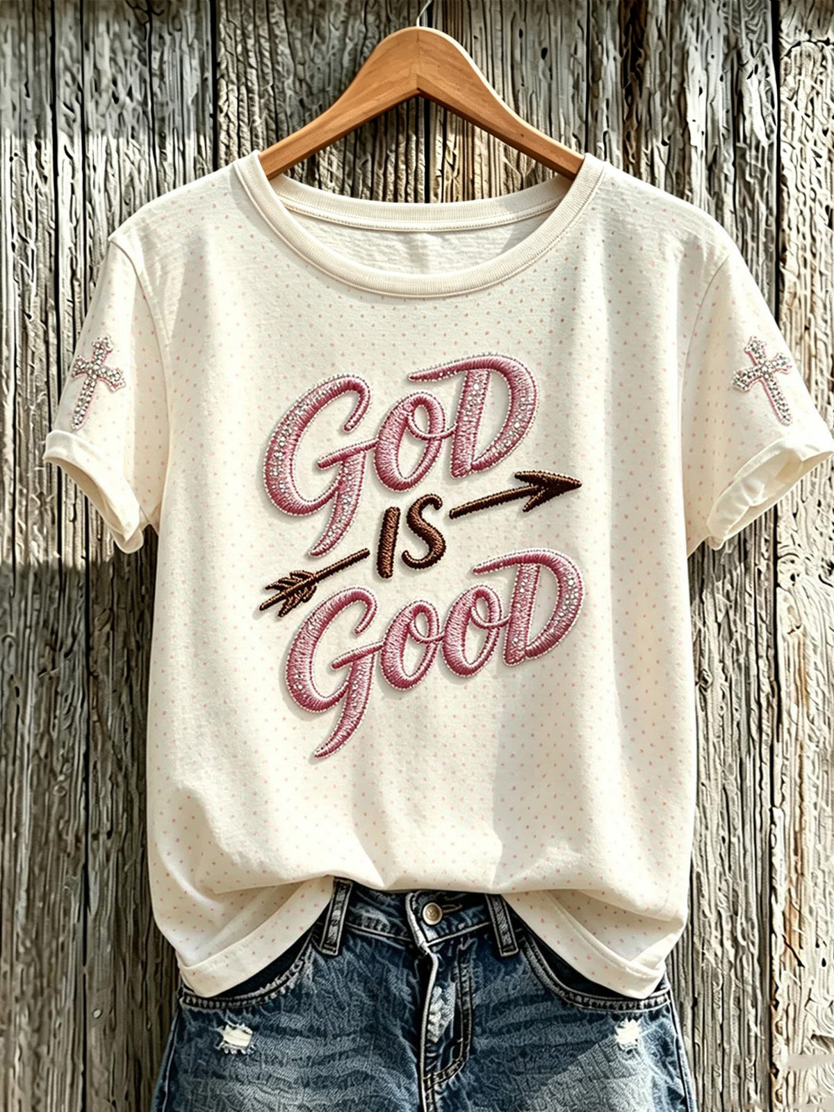 Women's Faith-Print Casual Crew-Neck Top
