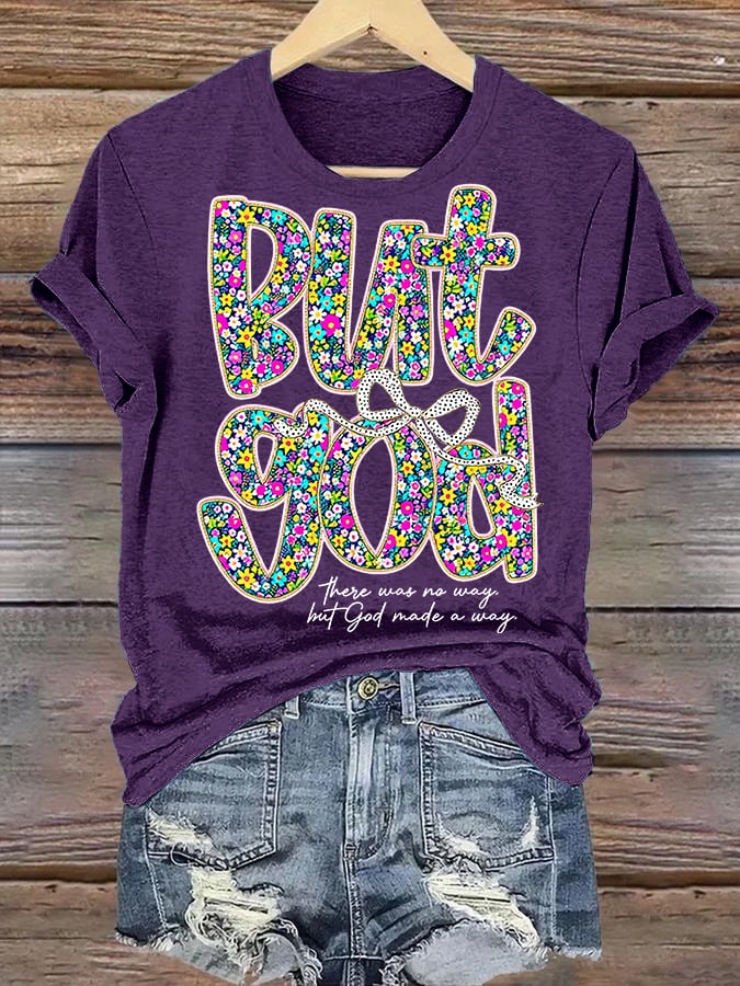 Women's  bnt god Print Round Neck T-shirt
