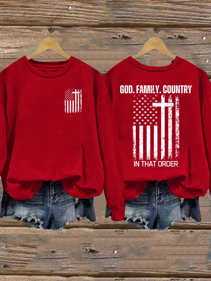 Women's God Family Country In That Order Printed Sweatshirt