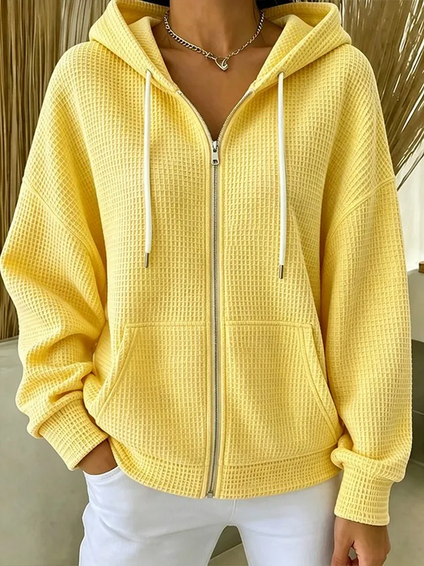 CLEARANCE SALE🔥Women’s Waffle Knit Full-Zip Hooded Cardigan Jacket with Pockets