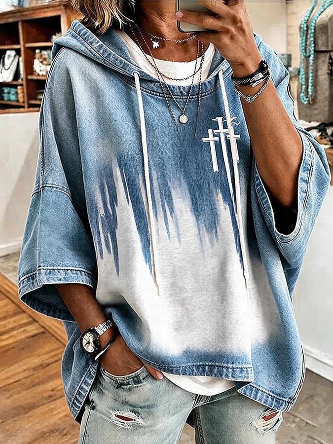 Women's Faith Cross Print Hooded Sweatshirt