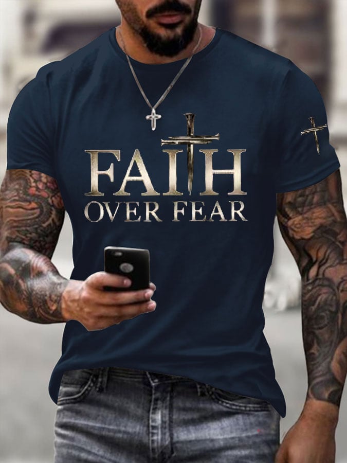 Men's Faith Over Fear Cross Print T-shirt