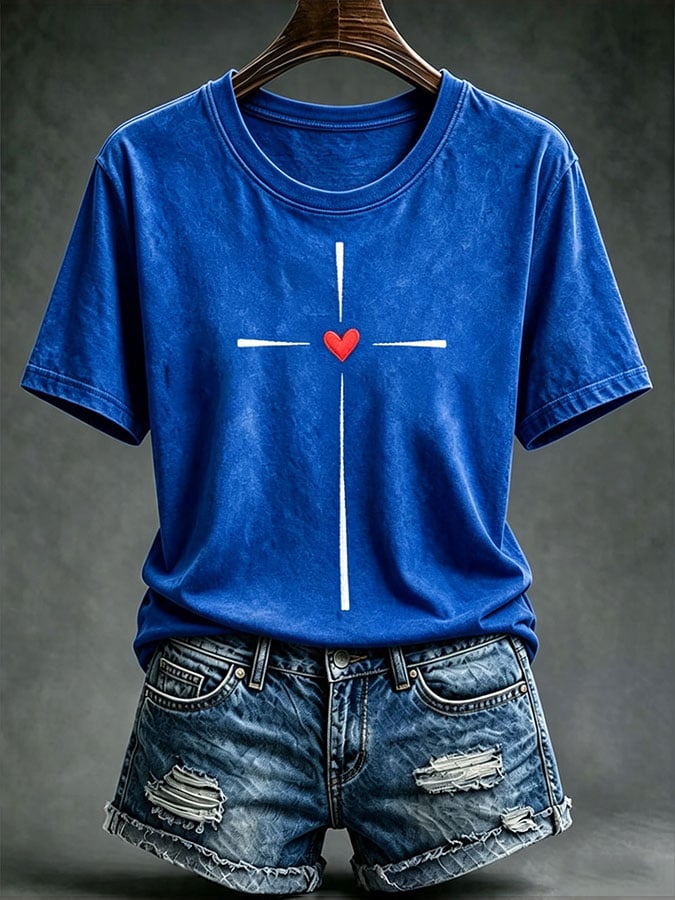 Women's Casual Cross Print T-Shirt