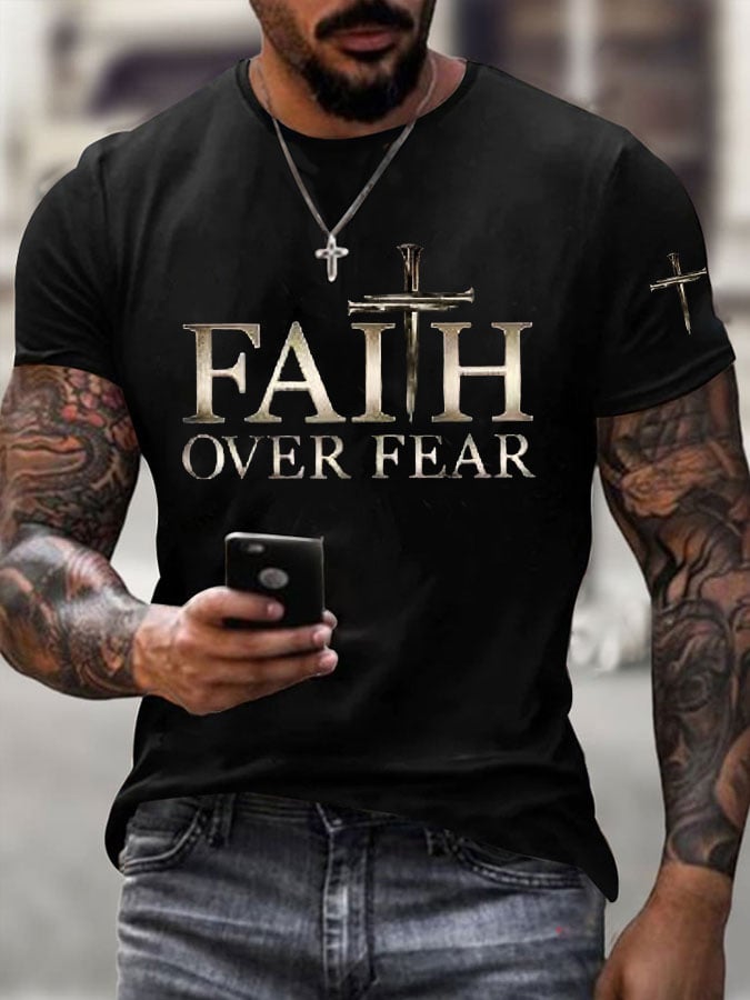 Men's Faith Over Fear Cross Print T-shirt