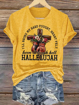 Women's  I'll Bring My Hard Fought Hallelujah Christian Cross Boxing Gloves T-Shirt