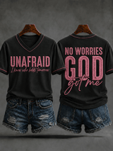 Women's Christian Unafraid God Got Me" V-neck Short Sleeve T-shirt
