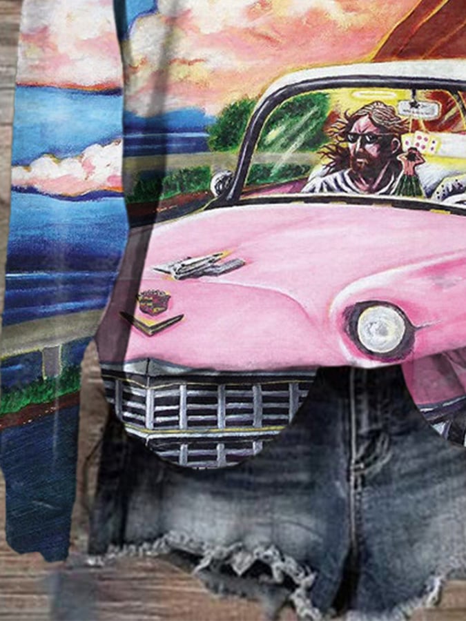 Retro King Of Rock Roll And Jesus Go For A Drive Print Hoodie