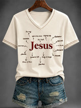 Women's JESUS Printed V-neck T-shirt