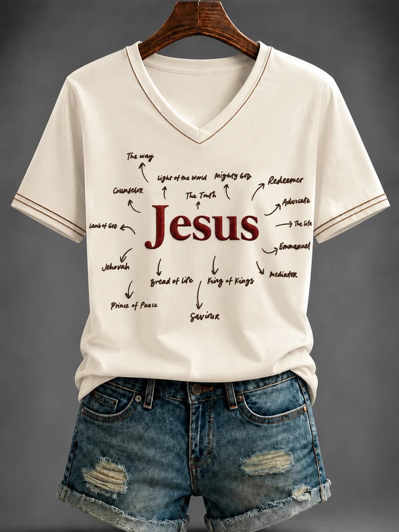Women's JESUS Printed V-neck T-shirt