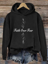 Women's Casual Faith Overcomes Fear Cross Hoodie
