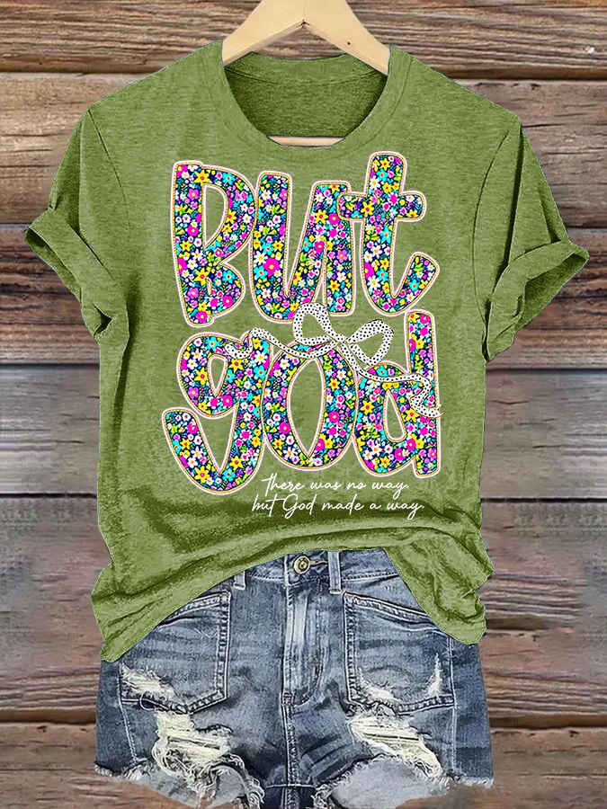 Women's  bnt god Print Round Neck T-shirt