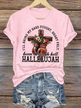 Women's  I'll Bring My Hard Fought Hallelujah Christian Cross Boxing Gloves T-Shirt