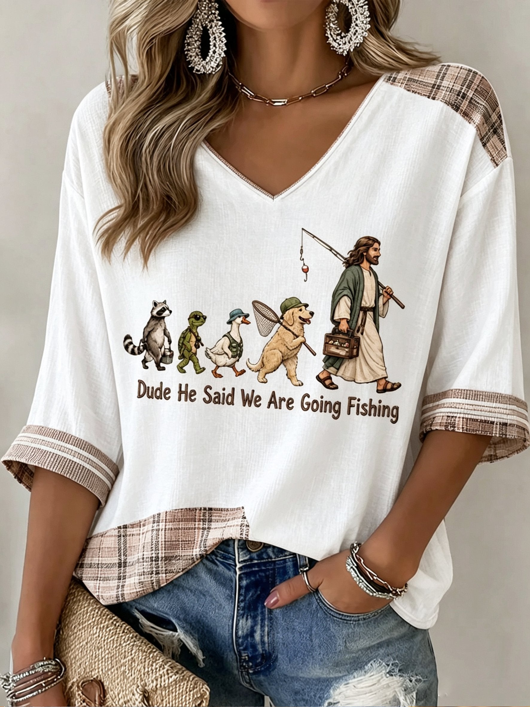 Women's Faith Print V-Neck Top