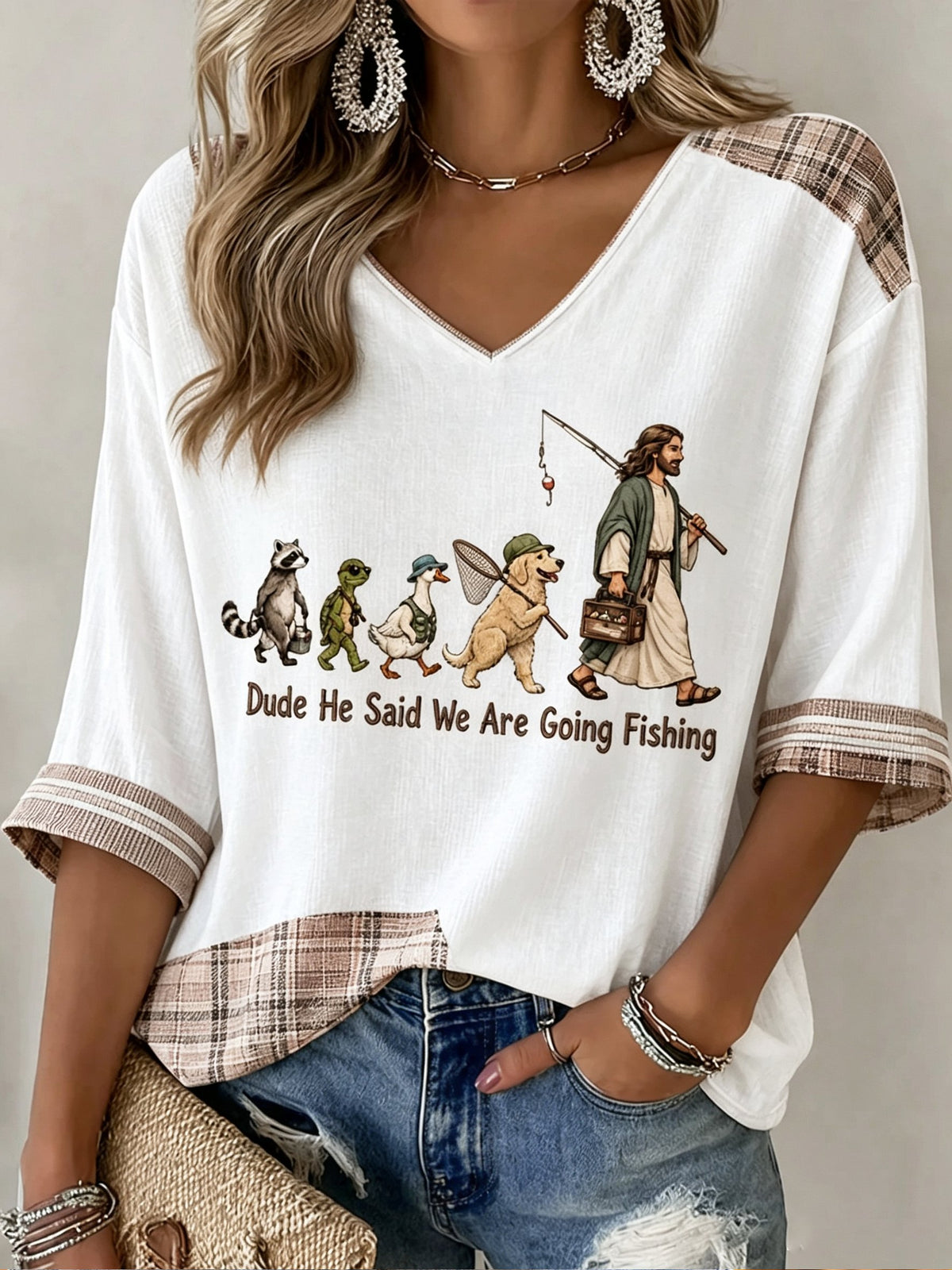 Women's Faith Print V-Neck Top