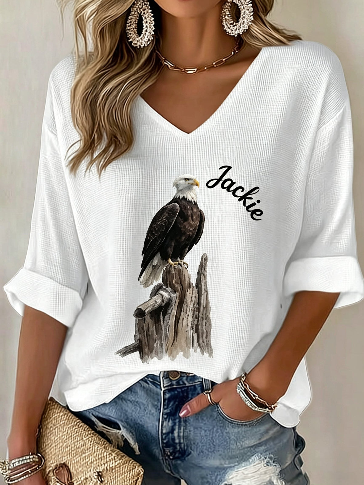 Women's Jackie and Shadow Print Waffle-Knit Casual T-Shirt