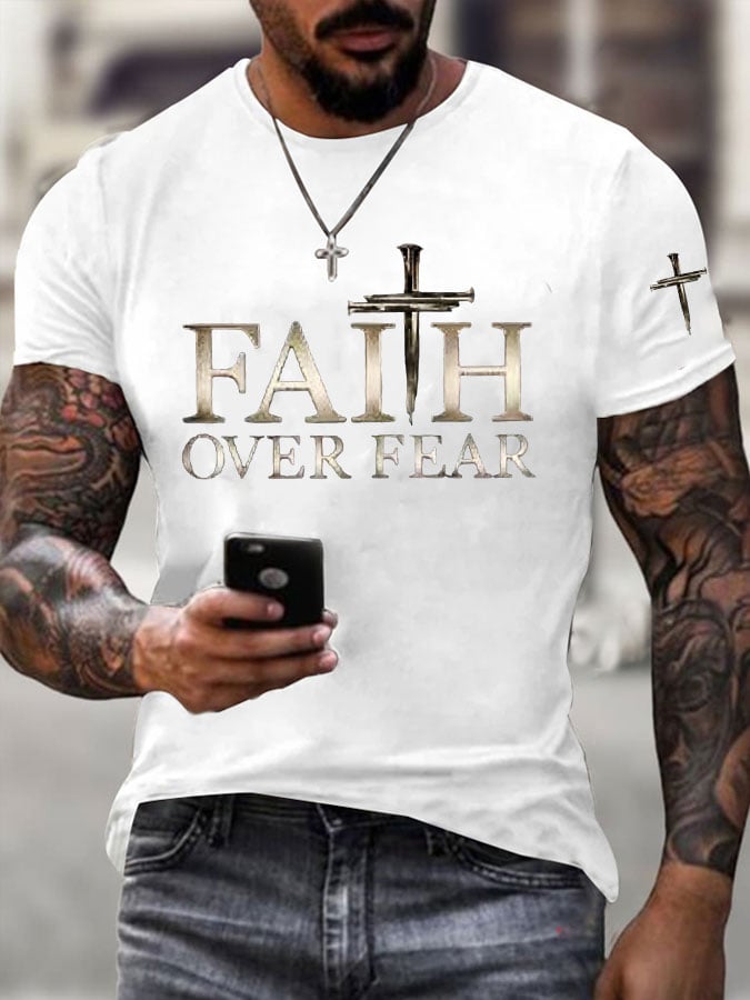 Men's Faith Over Fear Cross Print T-shirt
