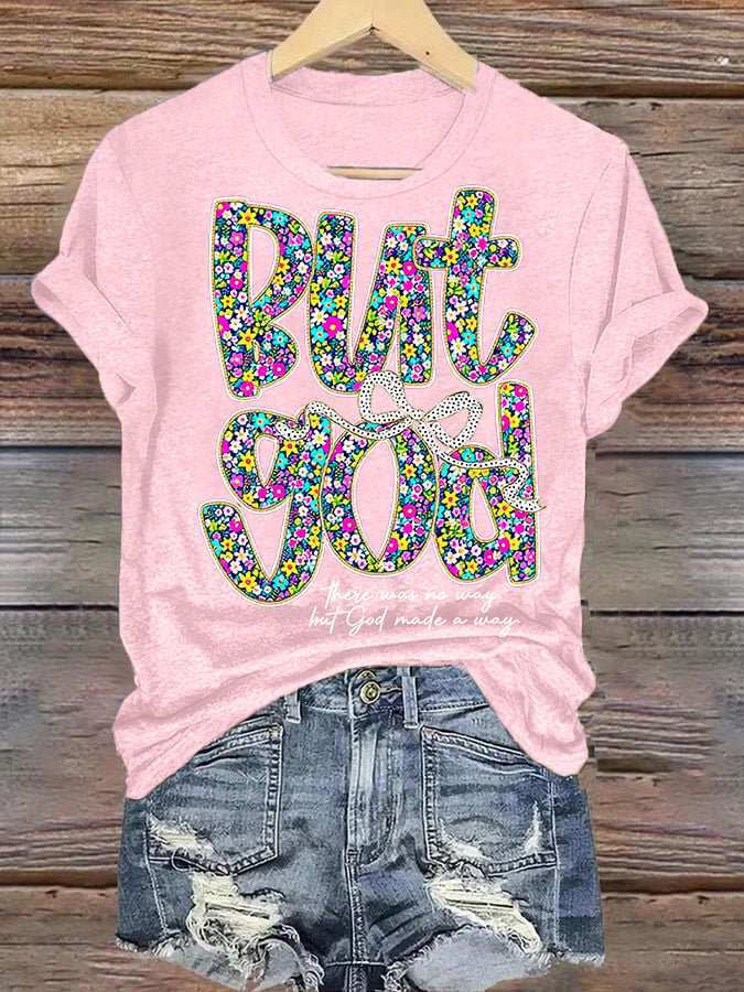 Women's  bnt god Print Round Neck T-shirt