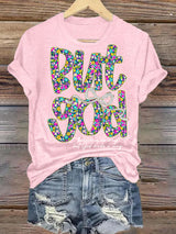 Women's  bnt god Print Round Neck T-shirt