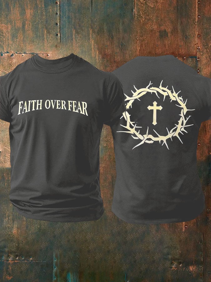 Men's Faith Over Fear Printed Casual T-Shirt
