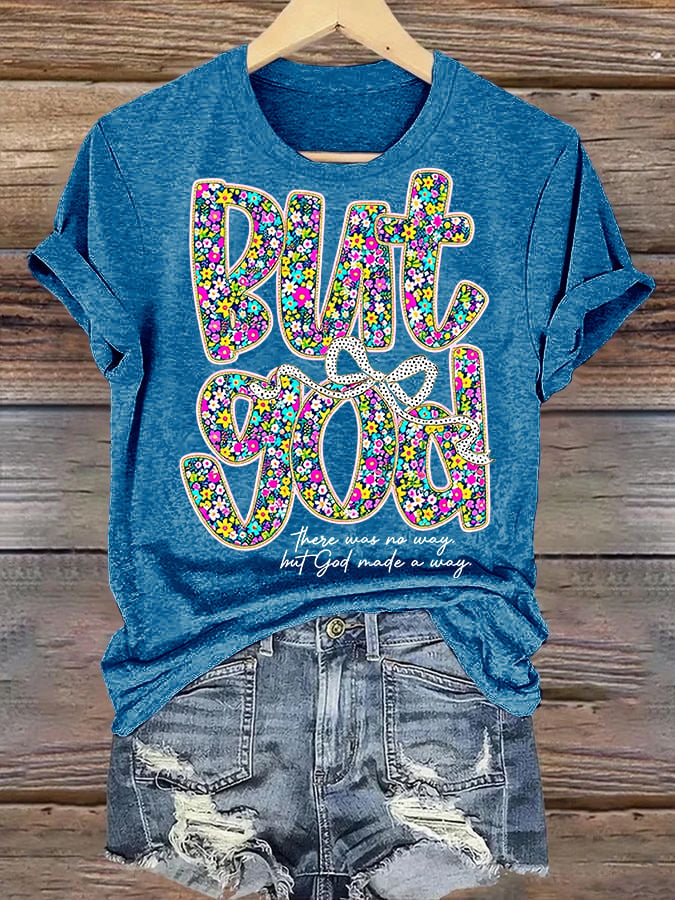 Women's  bnt god Print Round Neck T-shirt