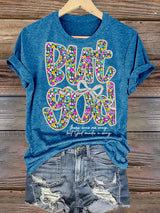 Women's  bnt god Print Round Neck T-shirt