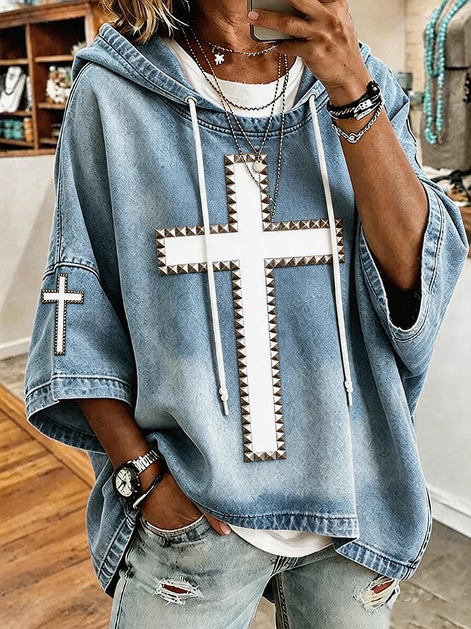 Women's Faith Cross Print Hooded Sweatshirt