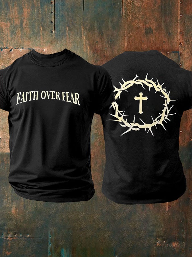 Men's Faith Over Fear Printed Casual T-Shirt